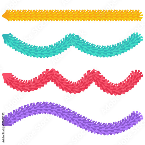 Christmas tinsel vector cartoon simple garland set isolated on a white background.