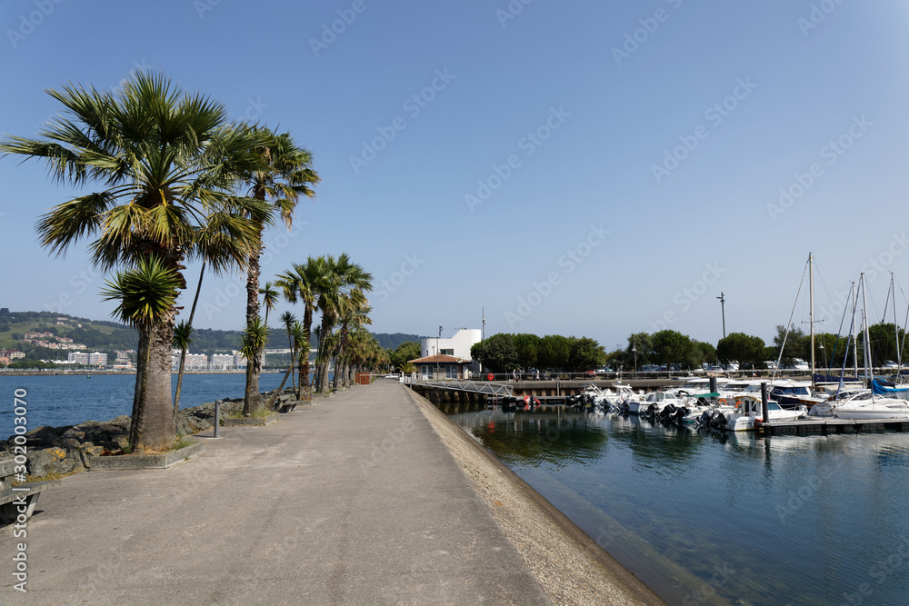 Naklejka premium 23 JUL 2019 - Hendaye, Basque Country, France - Sokoburu harbour