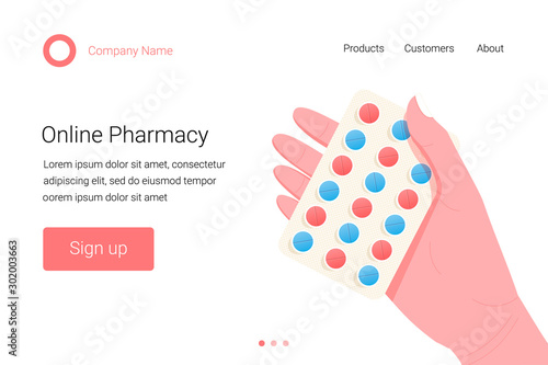 Pharmacy, medicine landing page template.