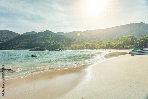 Fototapeta Naklejka Na Ścianę i Meble -  Sunset view landscape of Costa Verde beach in Trindade city of Paraty, State of Rio de Janeiro, tropical paradise beach in Brazil