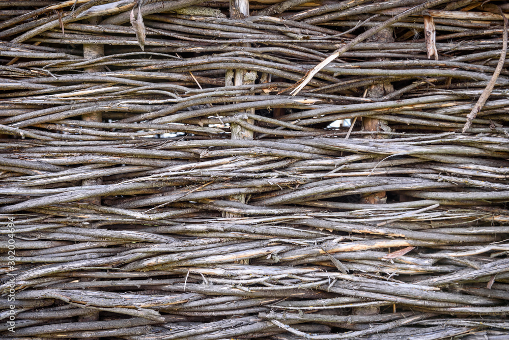Texture background of the wall woven from dry branches Texture background of the wall woven from dry branches