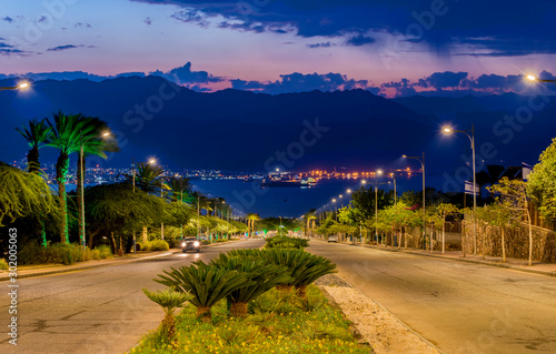 Night on the longest street in Eilat - famous tourist resort and recreational...