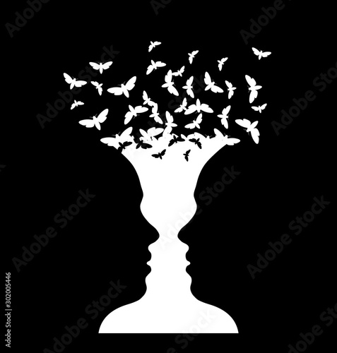 Rubin vase and moth, optical illusion photo