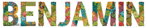 Male name BENJAMIN. Vector decorative zentangle object