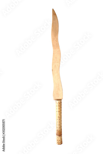 Brown wooden sword on white background