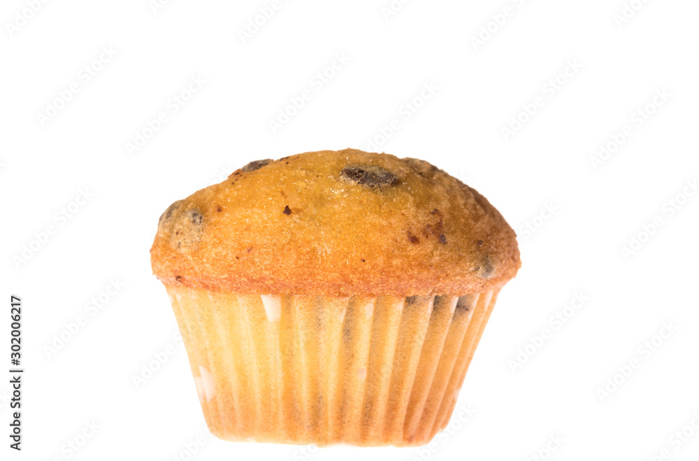 Fresh delicious fruit and chocolate muffin isolated on white background Fresh delicious fruit and chocolate muffin isolated on white background