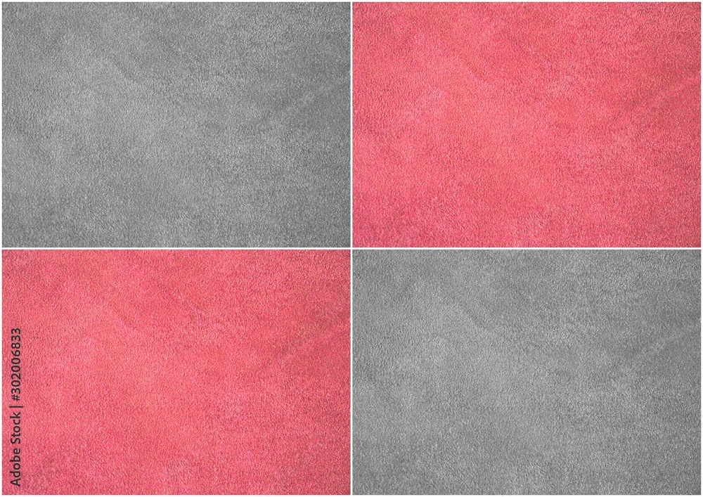 Fototapeta premium The texture of genuine leather. Suede. Collage. Gray and pink.
