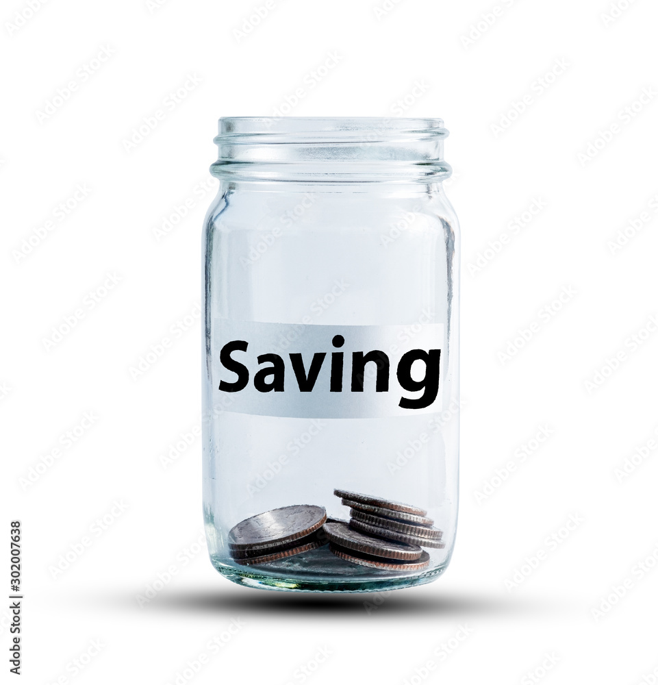 Coins in jar for saving and investment concept. Coins in jar for saving and investment concept.