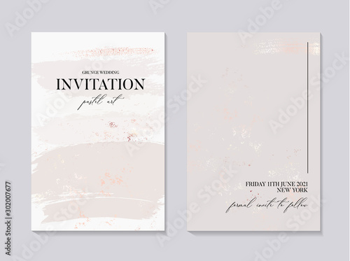 Wector wedding collection in grey colors, marble invitation card with gold foil texture. Minimal bohemian design in vector, creative fluid art, liquid flow concept
