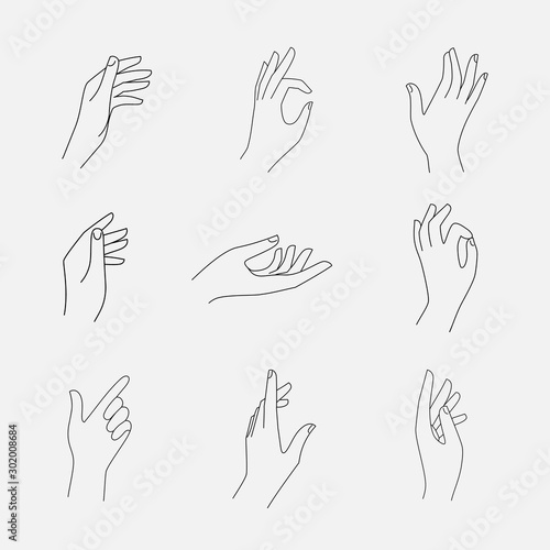 Set of female hands and gestures icons, logos, emblems, signs