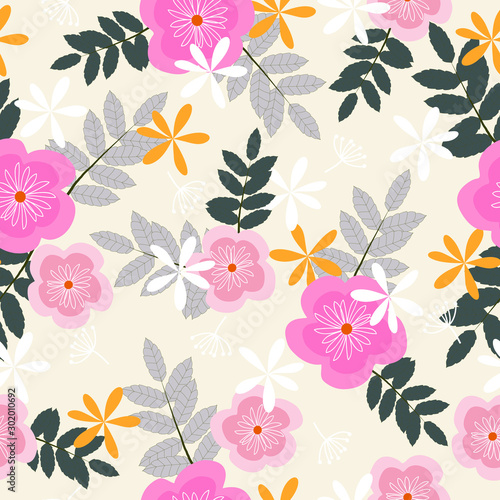 Cute hand drawn vintage floral pattern seamless background vector illustration for design