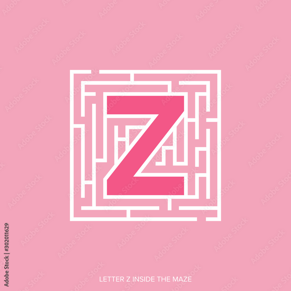 Letter alphabet shape Maze Labyrinth, maze with one way to entrance and one way to exit. Flat design, vector illustration. Letter alphabet shape Maze Labyrinth, maze with one way to entrance and one way to exit. Flat design, vector illustration.