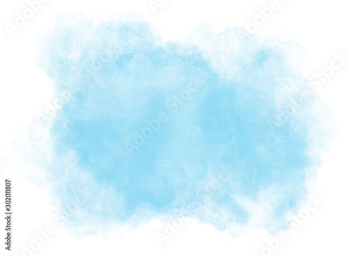Light blue watercolor cloud splash on white background.
