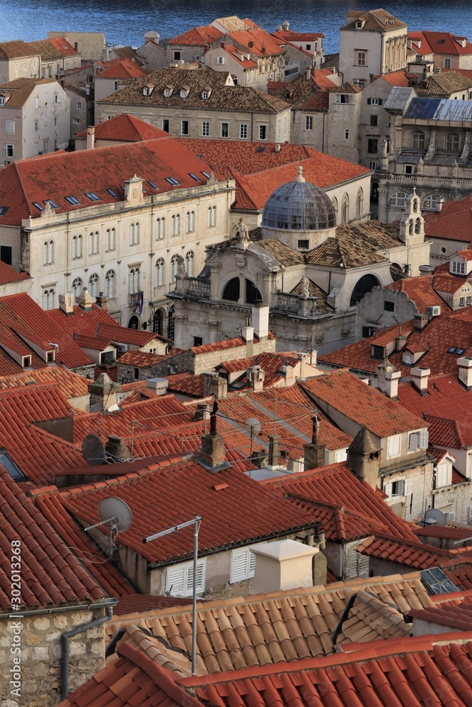 view over Dubrovnik's beautiful old town with red roofs