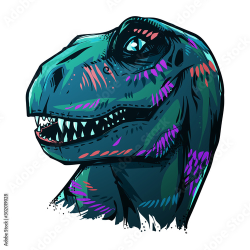 Vector dinosaur tyrannosaurus head isolated from background. Can be used as print or tattoo.