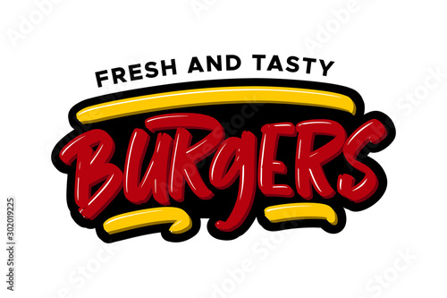 Burgers hand drawn modern brush lettering. Vector illustration logo text for business, print and advertising