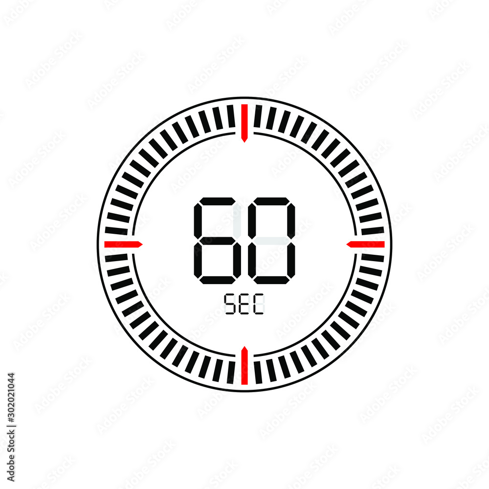 60 second countdown time, digital stopwatch chronometer clock isolated ...