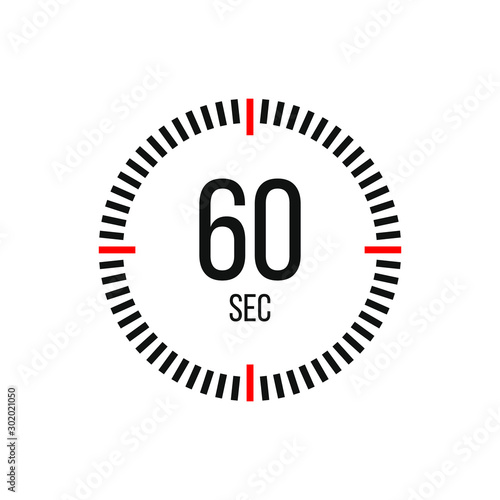 60 second countdown time, digital stopwatch chronometer clock isolated. Vector illustration photo