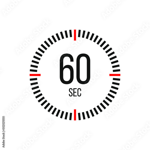 60 second countdown time, digital stopwatch chronometer clock isolated. Vector illustration