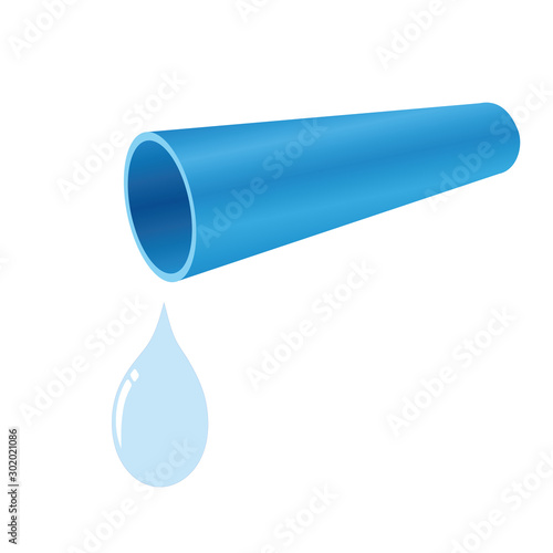 Blue PVC pipe with water drop company and business logo on white background. Vector and illustration design.