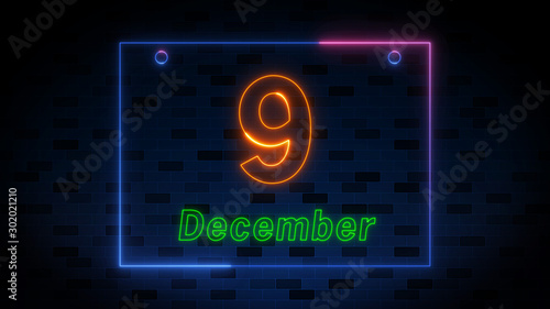 December 9th Colorful Neon Light Date Of International Anti-Corruption Day With Dark Blue Brick Wall Background