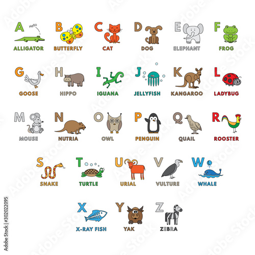 Fototapeta Naklejka Na Ścianę i Meble -  Vector Cartoon Animals Alphabet