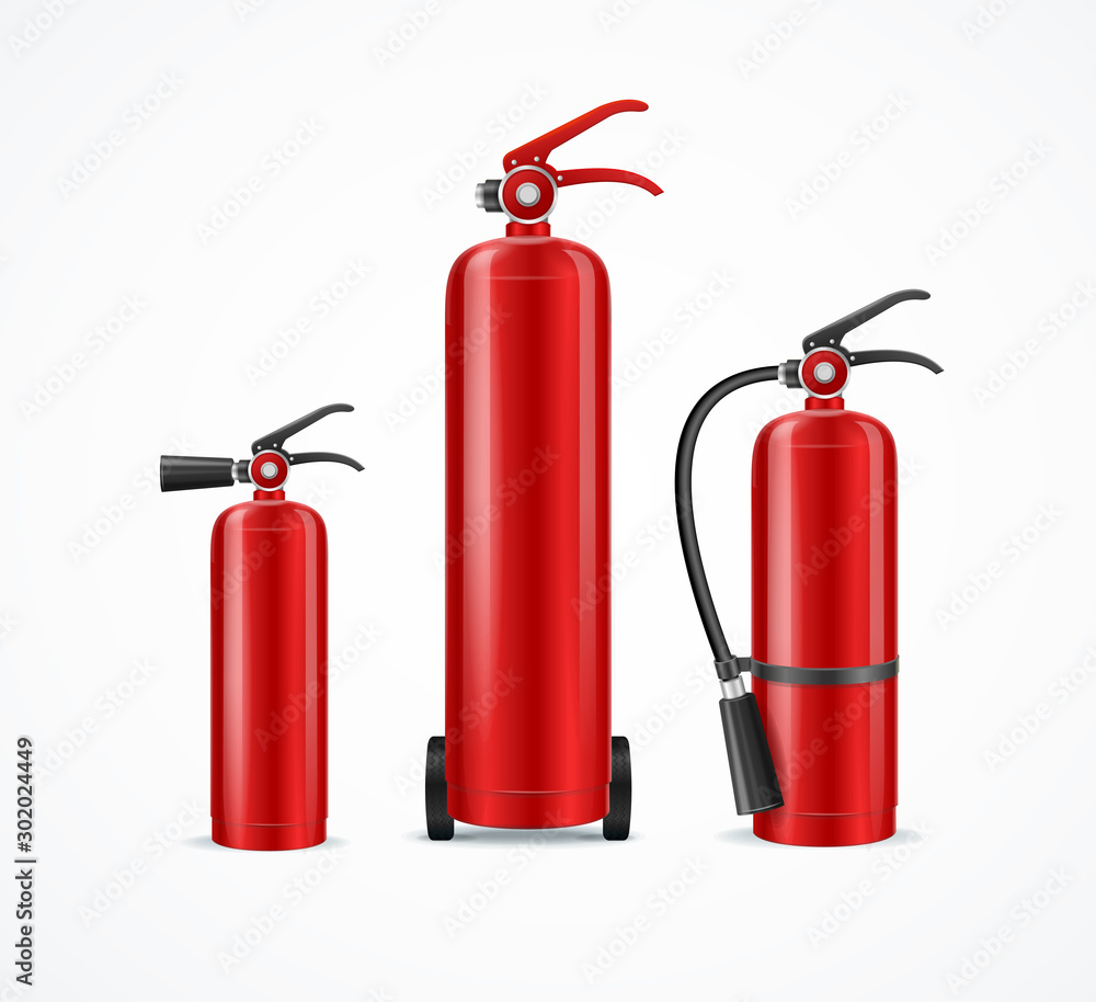 Realistic Detailed 3d Fire Extinguisher Set Vector Realistic Detailed 3d Fire Extinguisher Set Vector