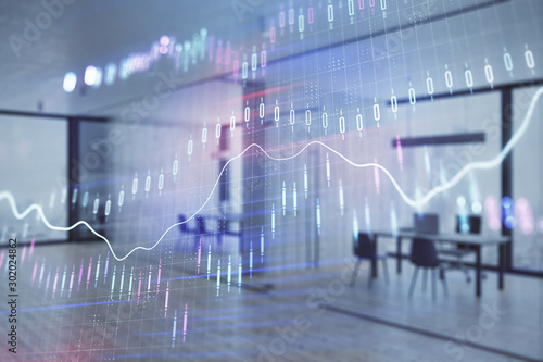 Wallpaper Mural Stock and bond market graph with trading desk bank office interior on background. Multi exposure. Concept of financial analysis Torontodigital.ca