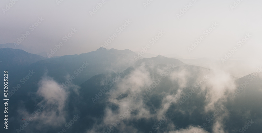 Beautiful view of Taurus Mountains from the viewpoint of Tahtali Mountain in the region of Antalya, Turkey