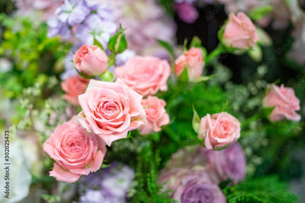 Soft cream pink bouquet of rose decorating in wedding event Soft cream pink bouquet of rose decorating in wedding event
