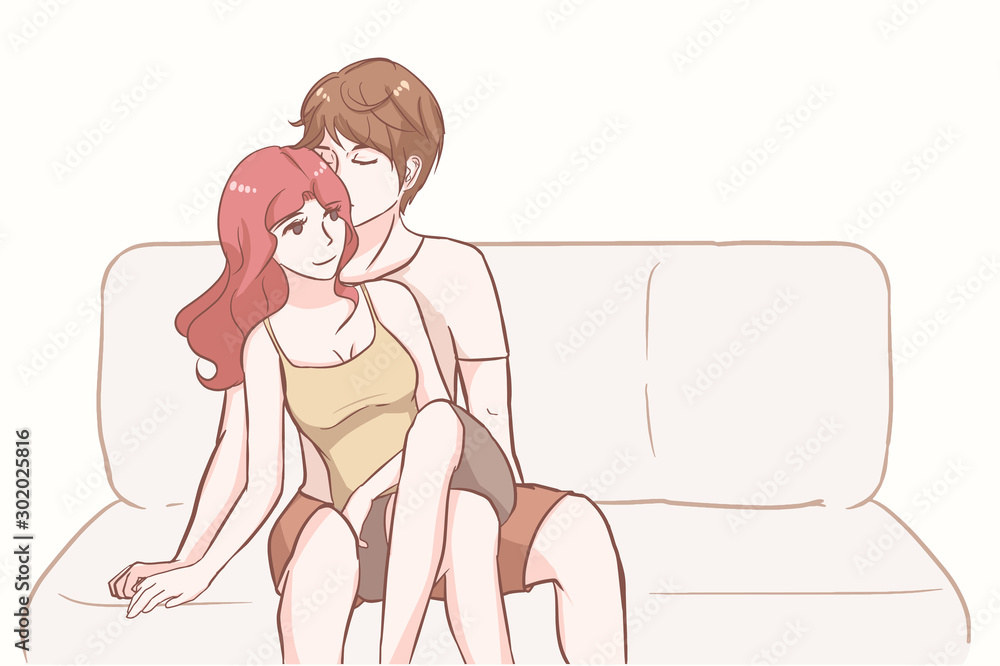 Couple sweet cuddling smiling to each other sitting on couch romantic sweet  pastel vector illustration in concepts cute kawaii anime manga style  relationship and valentine in love Stock Vector | Adobe Stock
