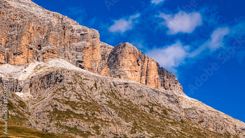 Beautiful alpine view at the famous Passo Pordoi, South Tyrol, Italy