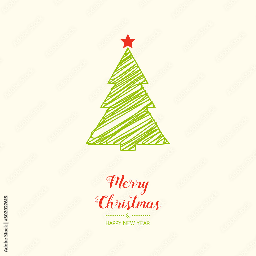 Christmas greetings with hand drawn tree. Vector. Christmas greetings with hand drawn tree. Vector.
