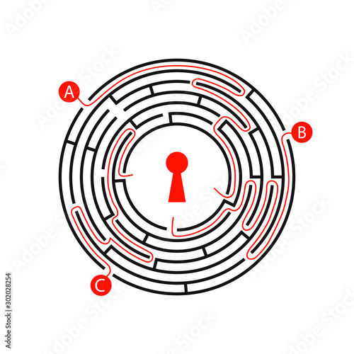 Labyrinth shape design element. Three entrance, one exit and one right way to go, but many paths to deadlock.