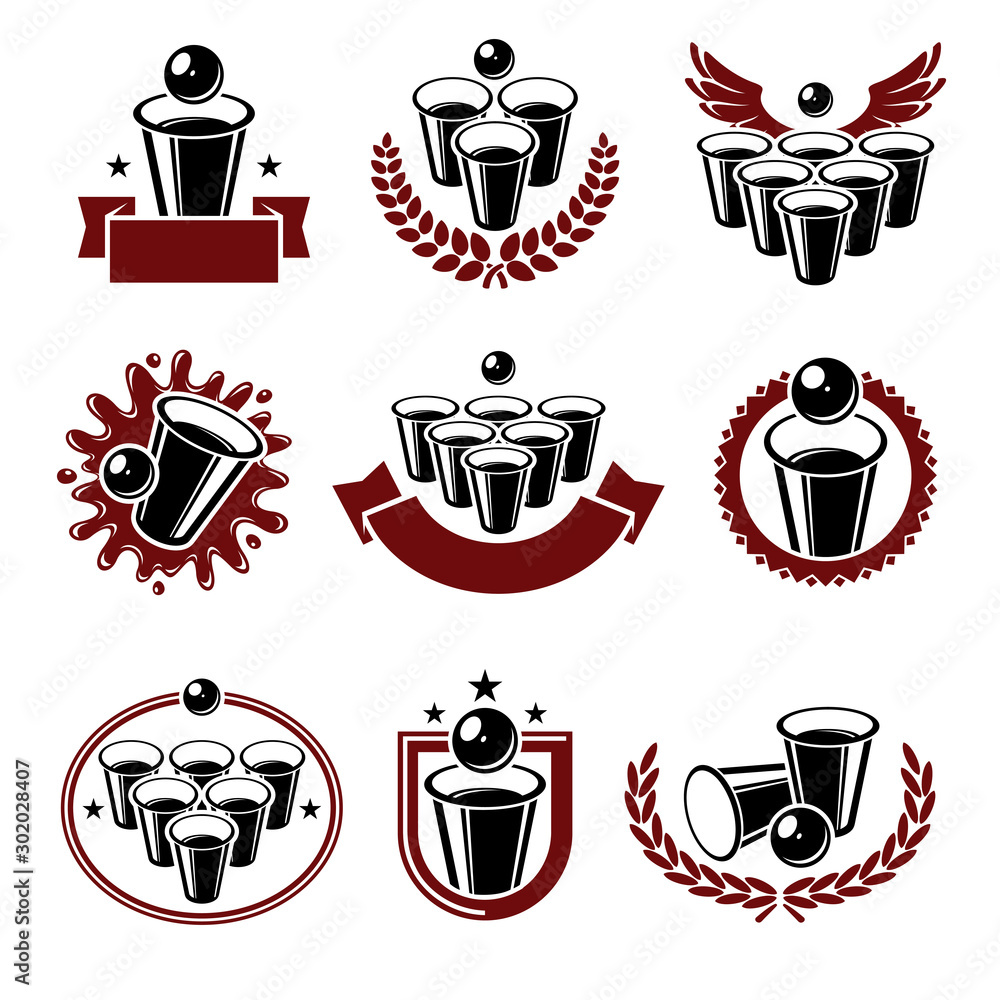 Vászonkép Beer pong collection labels and elements set