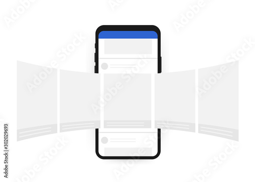 Smartphone with interface carousel post on social network. Vector stock illustration.