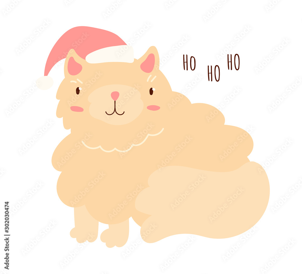 Cute kitty in santa hat. merry Christmas card. Flat style cartoon animal character in winter clothes. Minimalist vector illustration. Cute kitty in santa hat. merry Christmas card. Flat style cartoon animal character in winter clothes. Minimalist vector illustration.