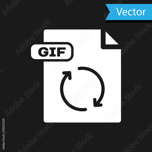 White GIF file document. Download gif button icon isolated on black background. GIF file symbol. Vector Illustration