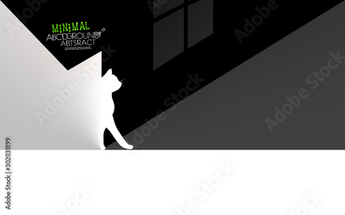 Abstract minimal cat contrast white or black background. Concept semitone vector. Delicate nuance of muted shade, geometric art gradient piece. Illustration. Cute light kitty style for design