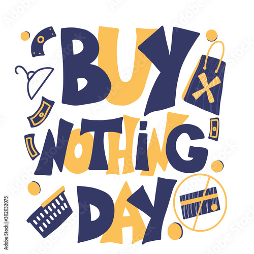 Buy nothing day text. Vector color emblem.