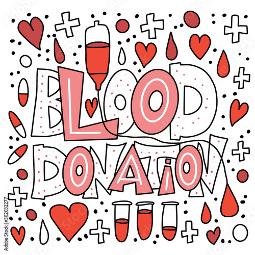 Blood donation text with decor Vector illustration
