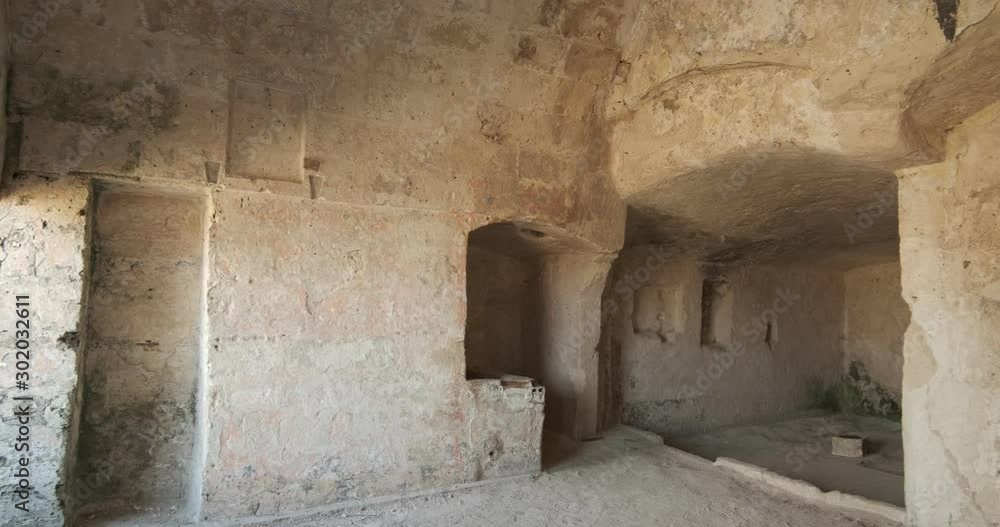 Sassi of Matera with arched ceilings and vaults. Ancient underground house dug out of the tufa rock. Sassi of Matera with arched ceilings and vaults. Ancient underground house dug out of the tufa rock.