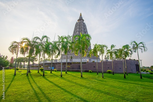 Mahabodhi Temple or Bodh Gaya Pagoda at Wat-Panyanantaram  sunrise and beautiful sky, Wat Panyanantaram is famous pagoda and popular for traveler near bangkok at Pathum Thani, Thailand photo