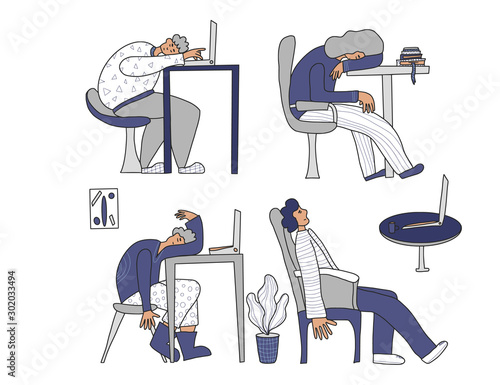 Tired person sitting and sleeping. Vector design. photo