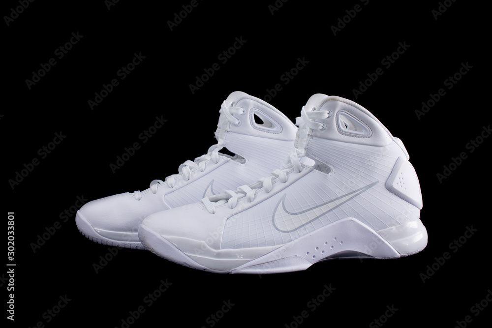 Nike Hyperdunk white High-Top Basketball Shoes Sneakers Stock Photo | Adobe  Stock