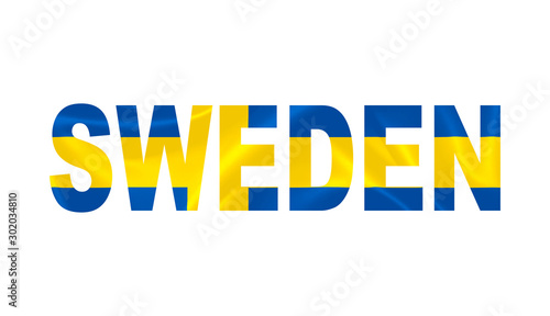 "Sweden" Lettering Art over the Swedish Flag.
