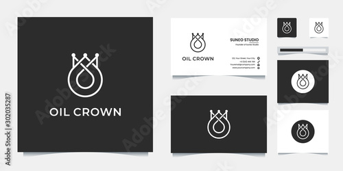 premium oil crown line style logo design and business card