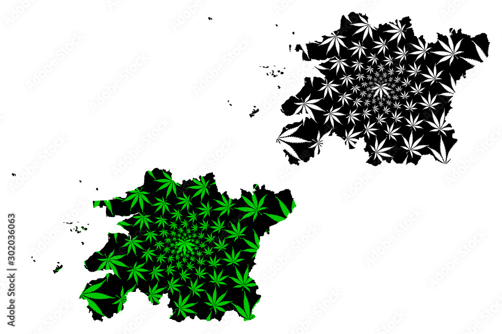 Fototapeta premium North Jeolla Province (South Korea, Republic of Korea, ROK, Provinces of South Korea) map is designed cannabis leaf green and black, Jeollabuk-do map made of marijuana (marihuana,THC) foliage....