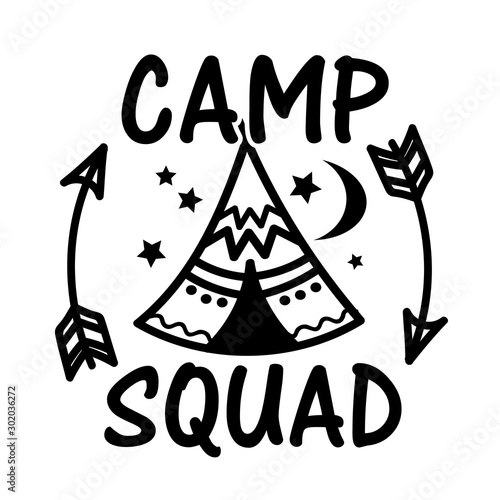 Camp squad vector file. Tent arrow camping clip art. Isolated on transparent background.