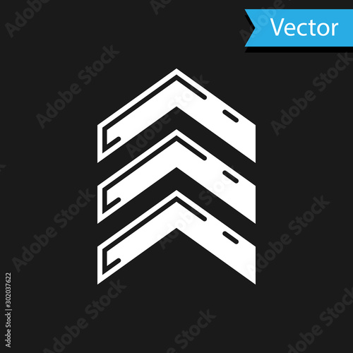 White Military rank icon isolated on black background. Military badge sign. Vector Illustration